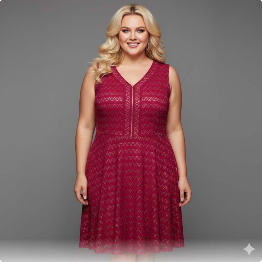 Roz & Ali Burgundy Sleeveless V‑Neck Midi Dress